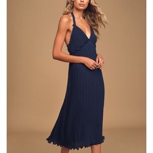 Lulus Sweetly Serenaded Blue Pleated Halter Midi